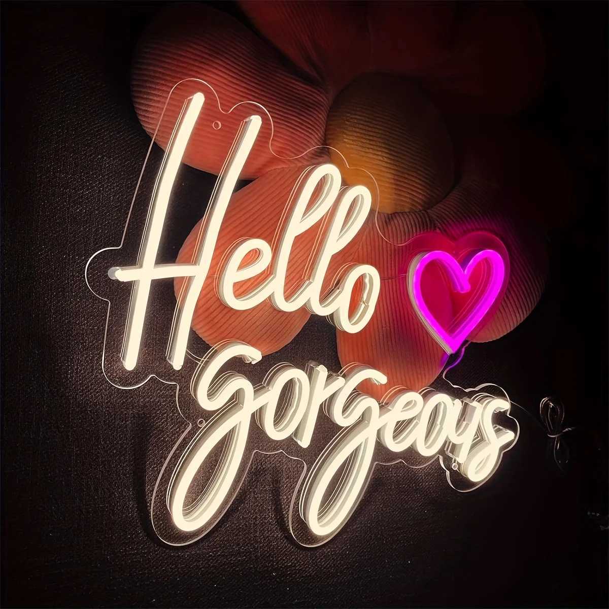 Hello Gorgeous Neon Sign LED Neon Light Wall Art for Bedroom KTV and Home Decor -Perfect Birthday Gift for Beauty LoversXJ250626