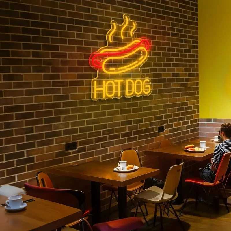 Hot Dog Neon Sign Adjustable Brightness LED Wall Hanging USB Switch Control Bedroom Restaurant Fast Food Shop Decor Unique GiftXJ250626