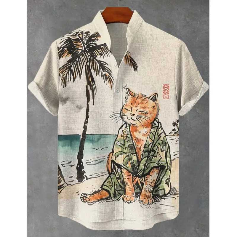 Mens Shirt Summer Casual Fashion Short Sleeved Loose Breathable Hawaiian Shirt mens Casual mens Clothing Top W250627