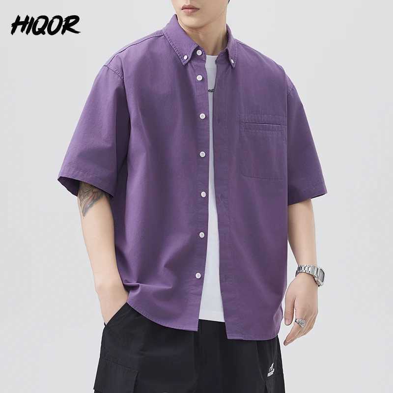 Fashion Style Baggy Solid Shirts Mens Short-sleeve Shirt Summer New Button Turn Down Neck Street Loose Casual Top Clothing Men W250627