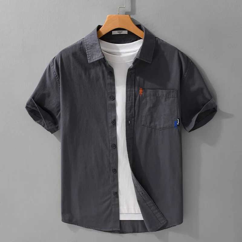 2025 Summer New 00% Cotton Casual Simple Short Sleeve Shirt For Men Turn-down Collar White Shirt Male W250627