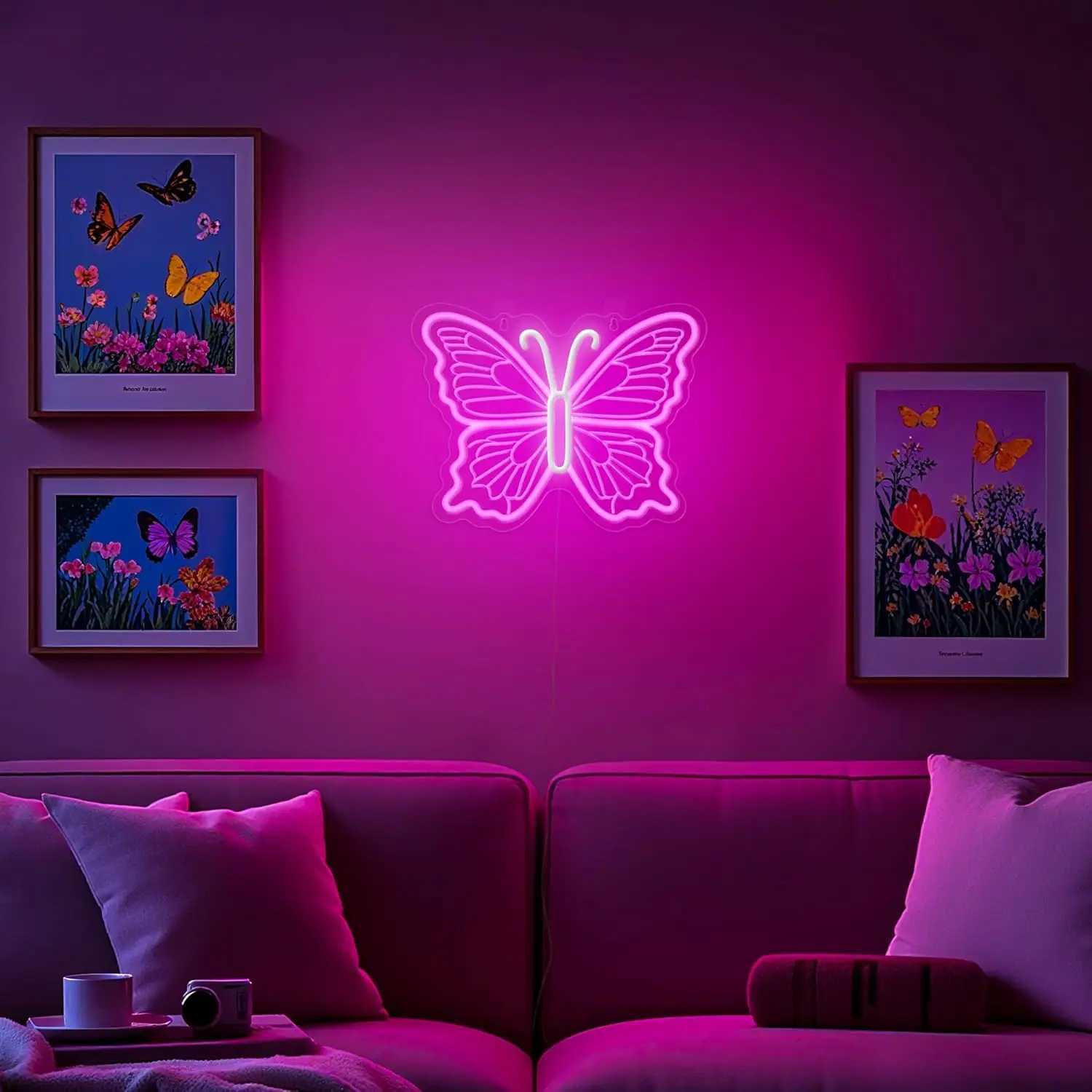 Vibrant Butterfly Neon Sign Light Adjustable Brightness LED Neon Sign for Girl Bedroom Game Room Aesthetic Spaces Wall Decor USB XJ250626