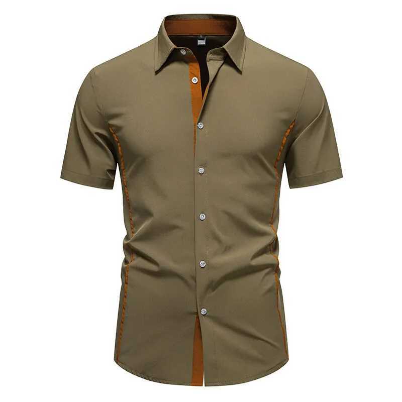 New Arrival Mens Color Block Short Sleeve Shirt Summer Casual Patchwork Shirts Male Daily Office Social Work Top Shirts W250627