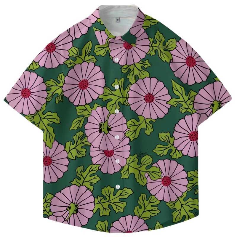 Summer Mens Retro Hawaiian Short Sleeve Flower Shirt Loose Casual Handsome Seaside Vacation Beach Half Sleeve Floral Shirt W250627