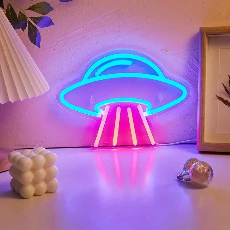 LED Neon Lights Dimmable Space Neon Signs for Wall UFO Neon Light up Sign for Bedroom Kids Space Game Room Neon Wall Signs Decor XJ250626
