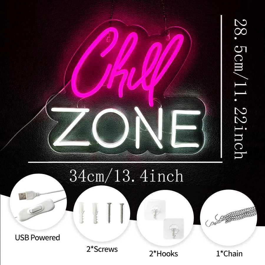 Chill Zone Neon Sign Led Light-Emitting Letter Lamp Usb Powered Used For Art Decor Of Lounge Game Room Bar And Man Cave WallXJ250626