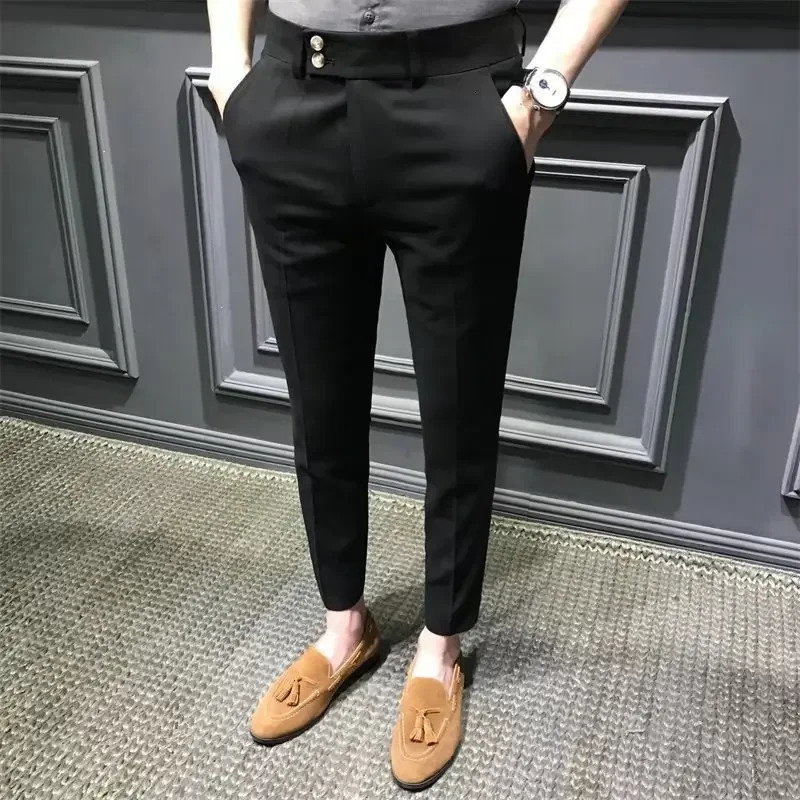 Summer Trousers For Men Korean Style Slim Fit Casual Pants Small Foot Nine Points Trendy White Suit Pants250624
