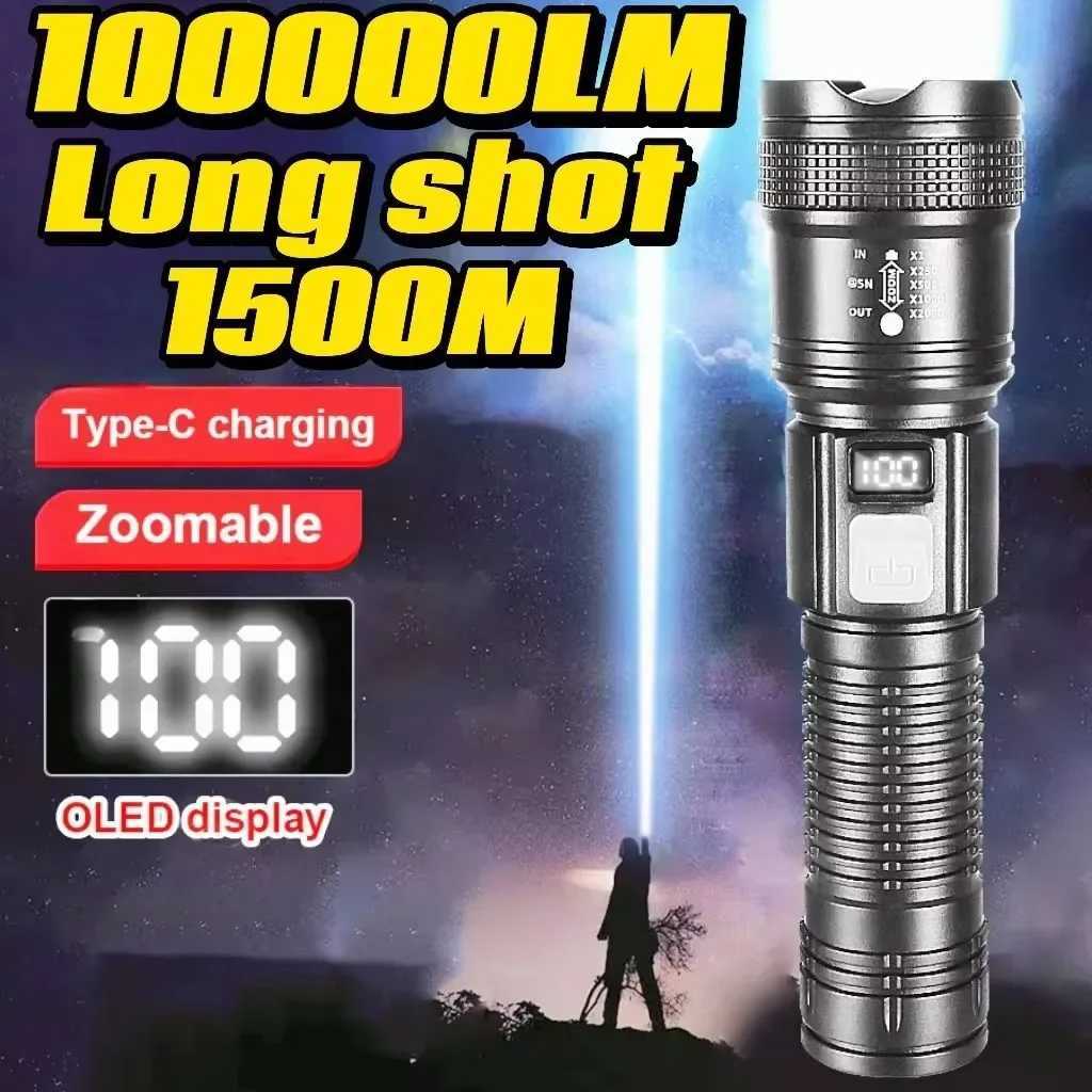 100000 LM Rechargeable LED Flashlights High Power Military Tactical Flashlight Telescopic Zoom Torch Lamp Outdoor Camping Fishing W250701