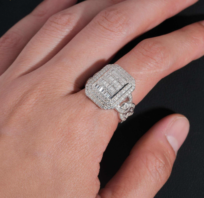 Gold Plated Solid 925 Sterling Silver Diamond Fashion Jewelry Hip Hop Men Rings Iced Out Moissanite Ring
