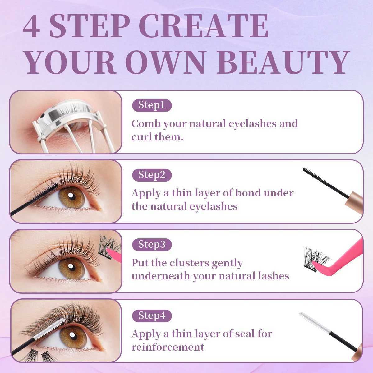 ISEEN DIY Eyelash Extension Kit Cluster Mix Eyelashes Full Set Lashes Kit with Lash Bond Seal and Eyelash Tweezers and Brush W250627