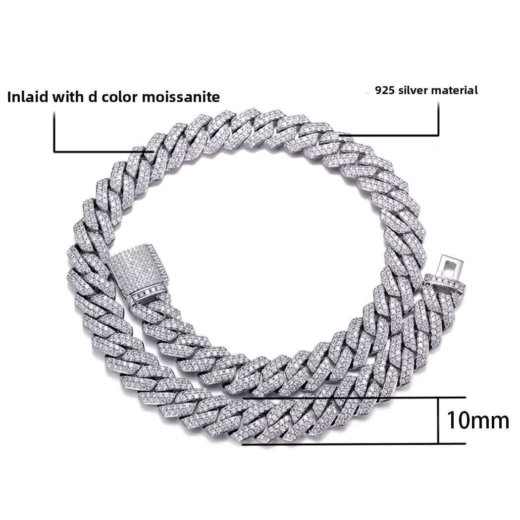 Custom S925 Silver Cuban Chain 8mm-14mm Fully Moissanite Necklace Diamond Necklaces