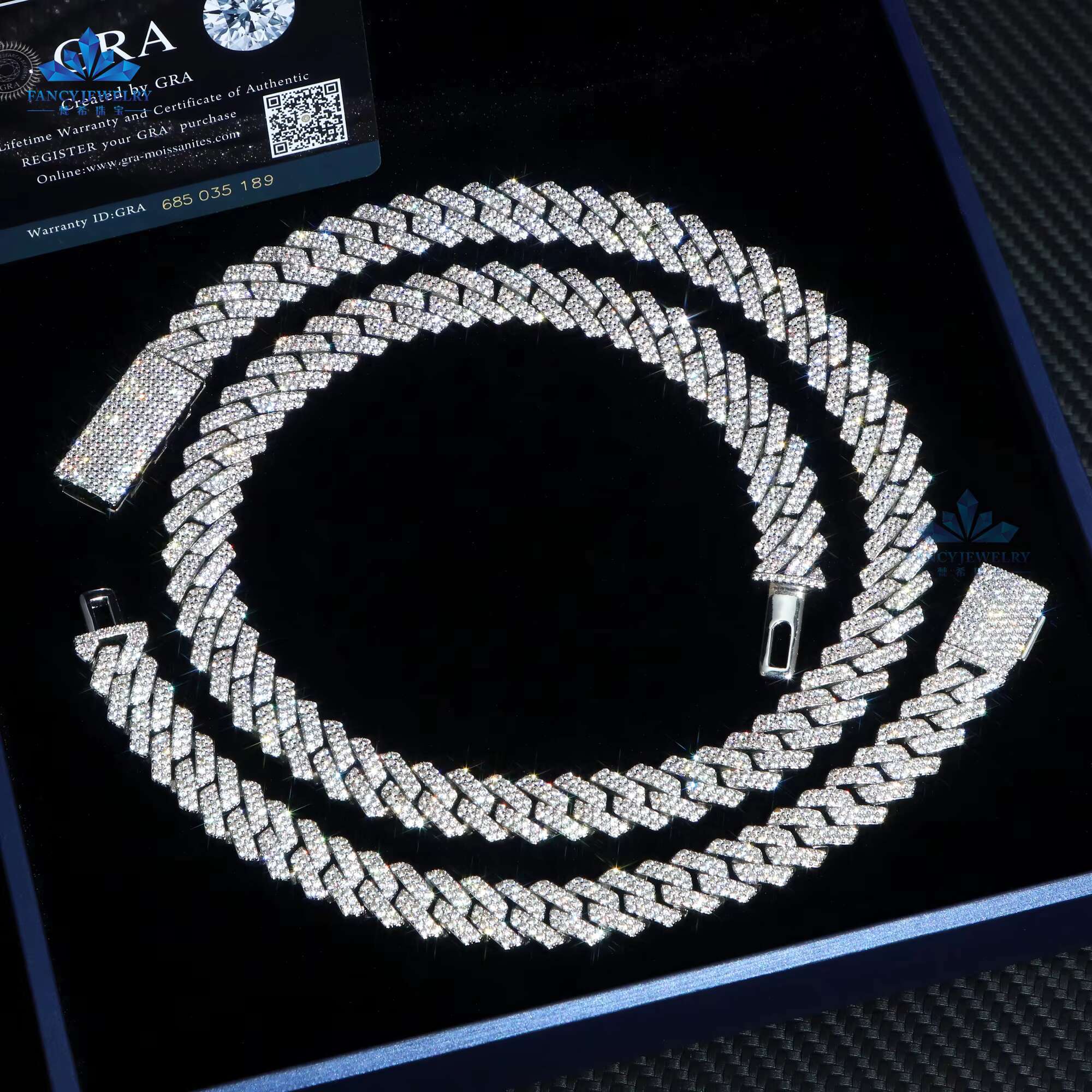 Top Quality Iced Out Cuban Link Chain 8-12mm VVS Lab Grown Diamond Cuban Link Chain Hip Hop 925 Silver / Moissnaite Diamonds