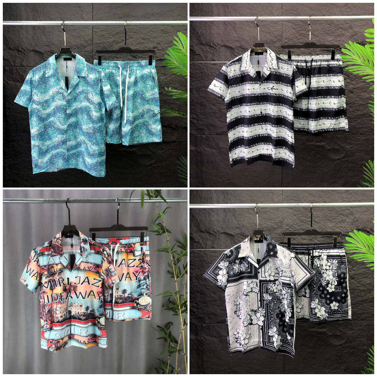 Fashion Designer Hawaii Beach Casual Shirt Set Summer Men's Business Shirt Short Sleeve Top Loose Shirt Asian size M-XXXL C88