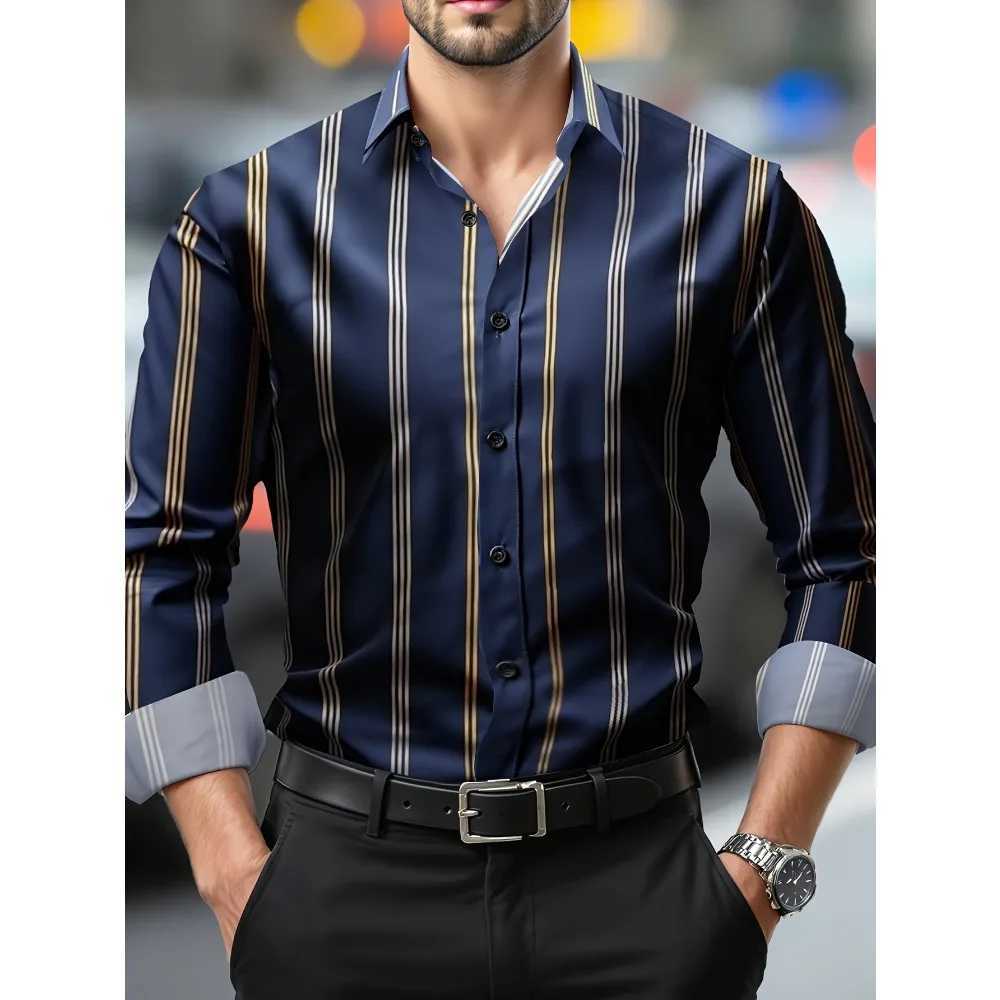 FGKKS New Mens Dress Shirt Fashion Long Sleeve Mens Casual Elastic Fabric Striped Male Smart Shirt W250627