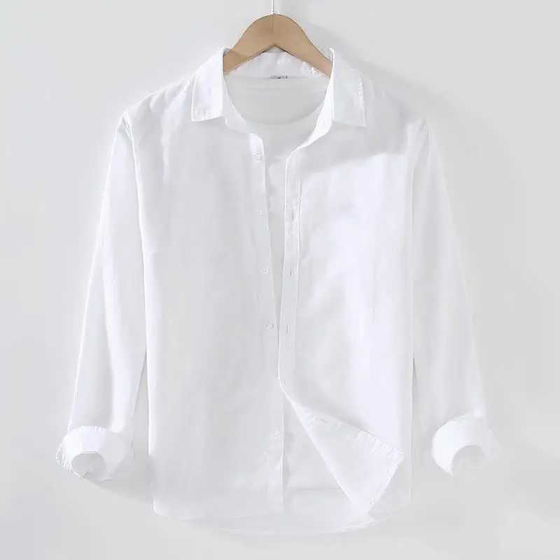 Linear Long-sleeved Mens Japanese Casual Loose Cotton Linen Shirt Spring and Summer Outfit Inch Shirt W250627