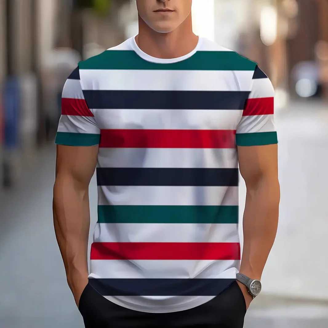 2025 Mens Crew O-Neck T-shirt Summer Street Mens 3D Stripe Print Short-sleeved Tees Casual Daily Male T Shirts Clothing W250627