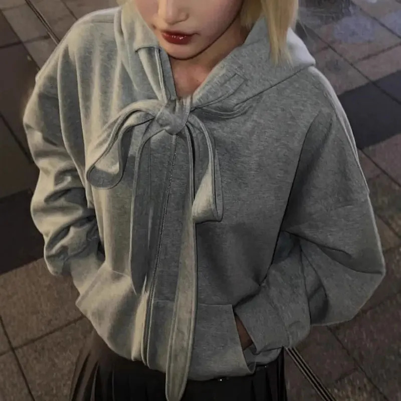 American Vintage Mens Hoodies Y2K Style Lace-up Loose Zipper Cardigan Sweatshirt Streetwear Fashion Couples Hooded Tops 250626