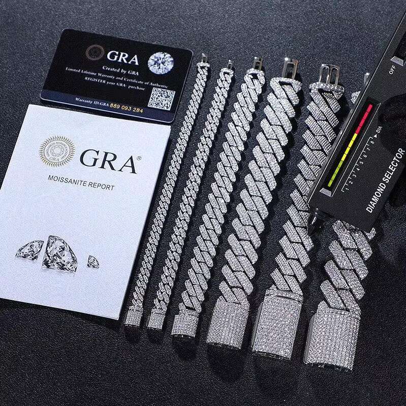 Moissanite Diamond Hiphop Rapper 6.8mm Cuban Link Chain in 925 Sterling Silver Moissanite Cuban Link Chain