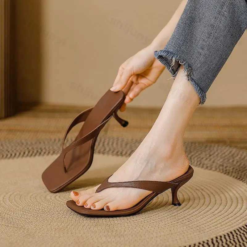 Women Five Clip High-heeled Slippers Casual Footwear Slides Ladies Square Toe Fion 2025 Summer Flip Flops Y250627