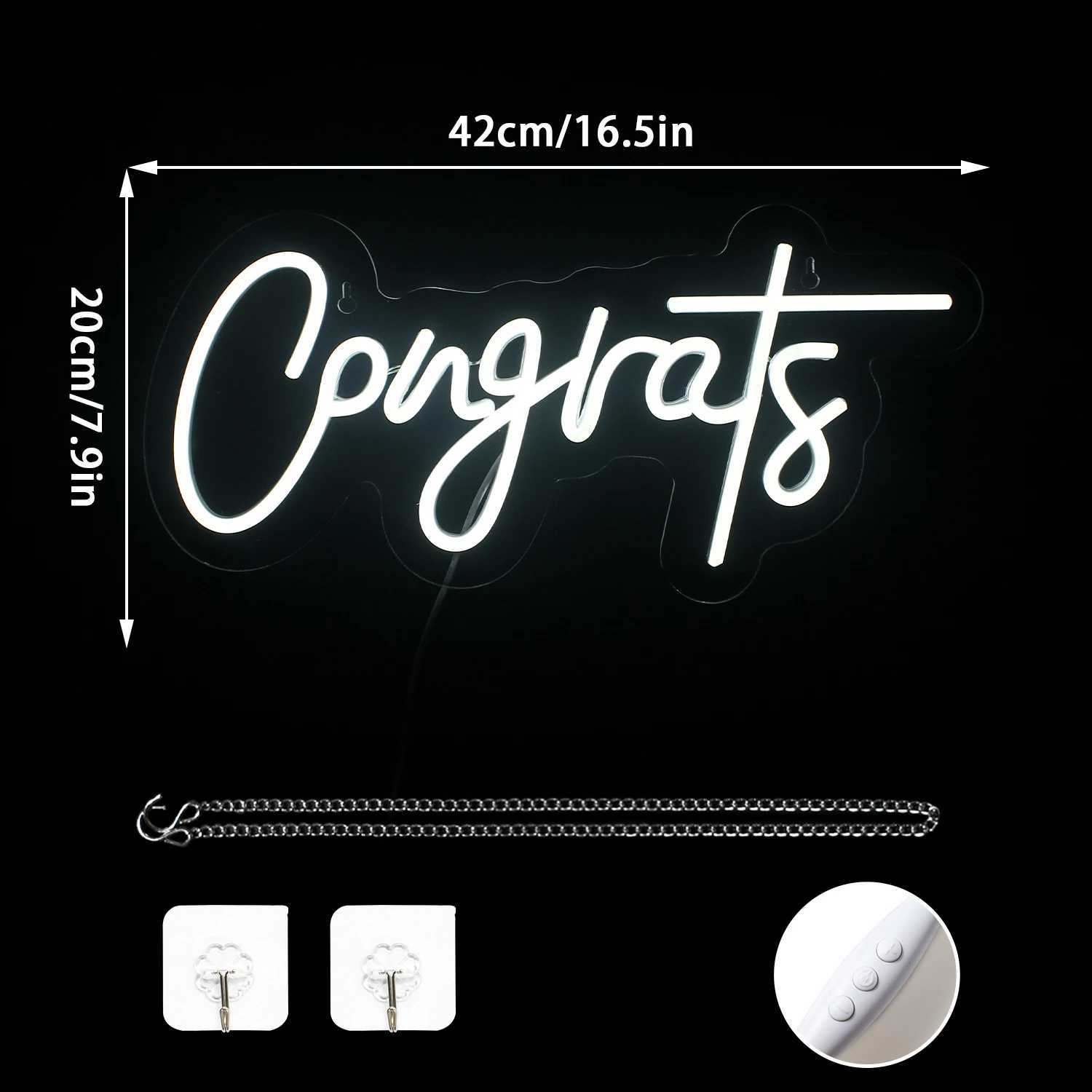 White Congrats Neon Signs Custom for Wall Art Decor 5/12V USB With Dimmable Neon Sign for Party Wedding Decoration Banner XJ250626