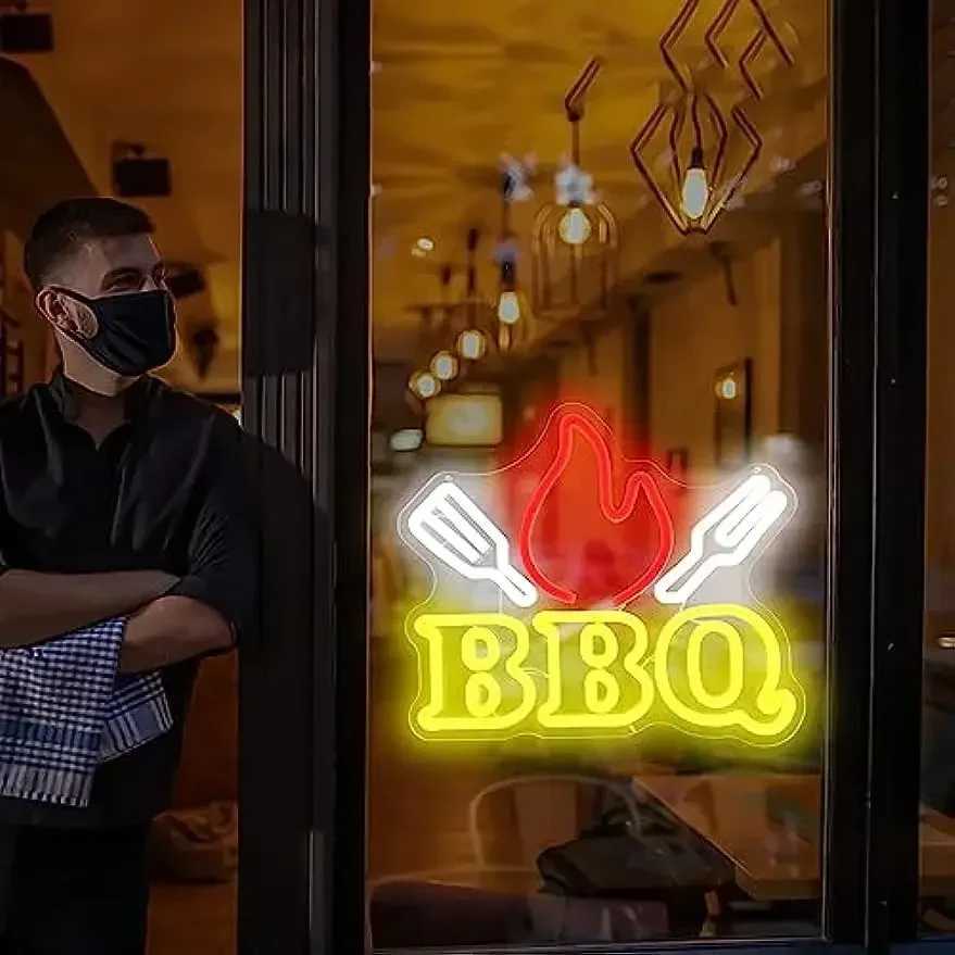 BBQ Neon Signs for Wall Decor Barbecue Neon Lights LED Sign for Barbecue Neon Light Signs for BBQ Shop Restaurant Beer Bar Pub XJ250626