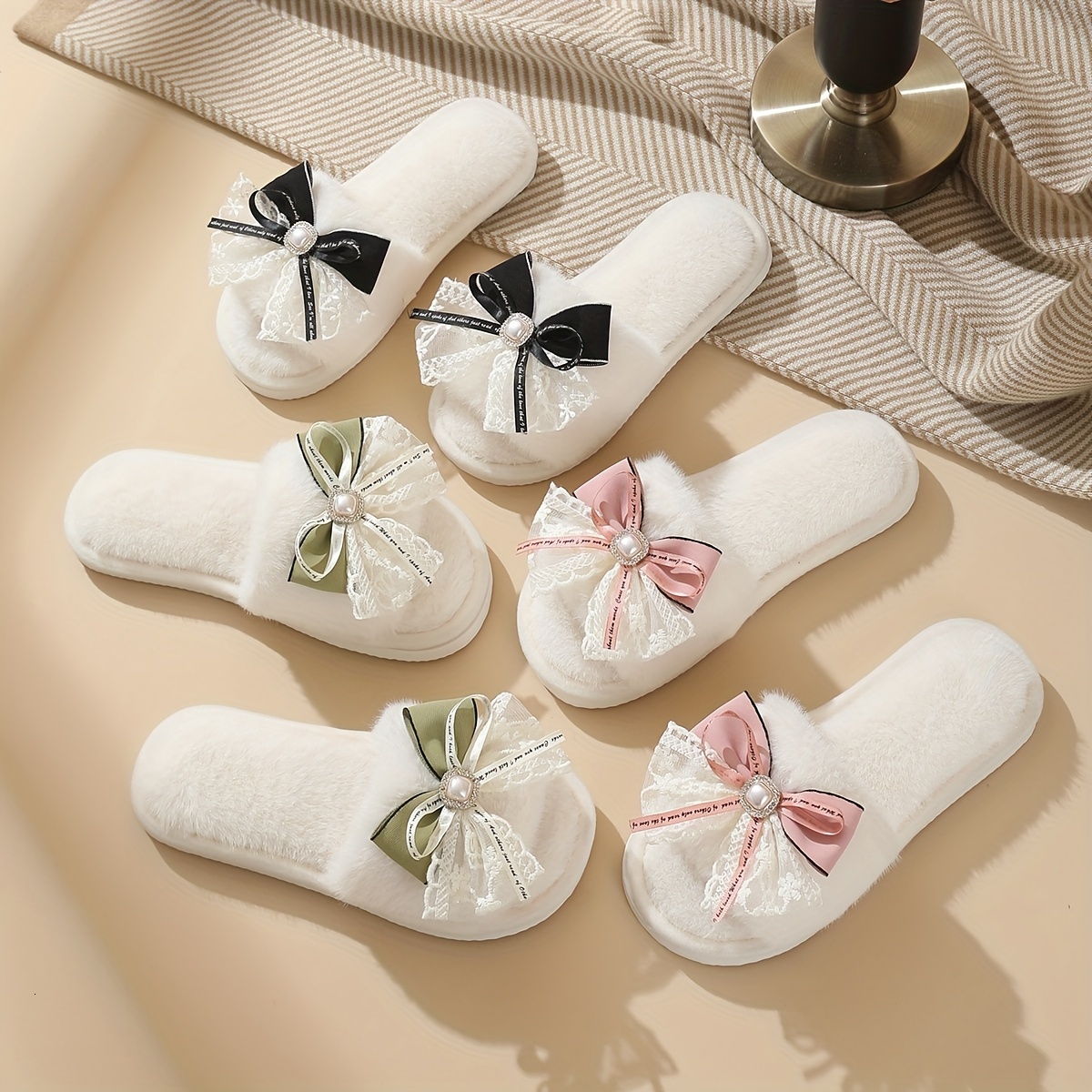 Slip-On Slippers All-Season Indoor EVA Soft Fabric Upper Lightweight Cushioned Insole, Suitable Home, Leisure, Elegant White Pink Accents - Easy Care 