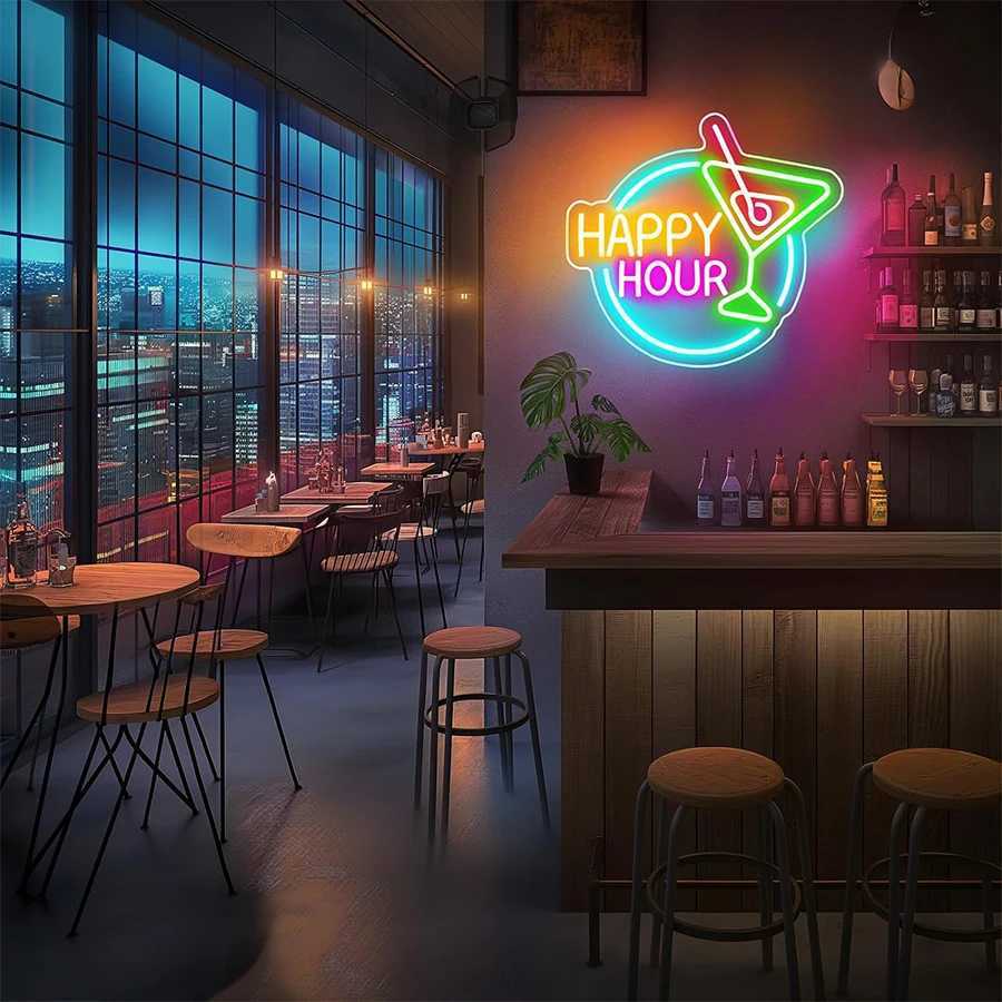 Happy Hour Neon Sign Cocktail Led Icon Color Letter Light Usb Powered Used For Bars Club Parties Family Gatherings Decor.XJ250626