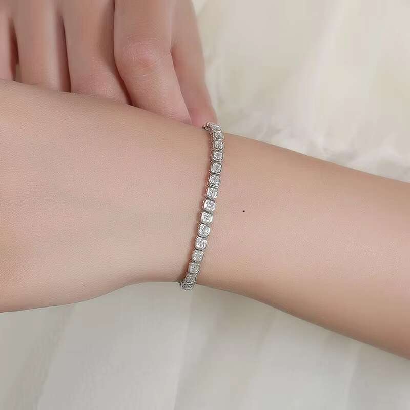 Moissanite Asscher Square Bracelet Women S925 Silver Light Luxury High-end Full Diamond Square Diamond Tennis Bracelet