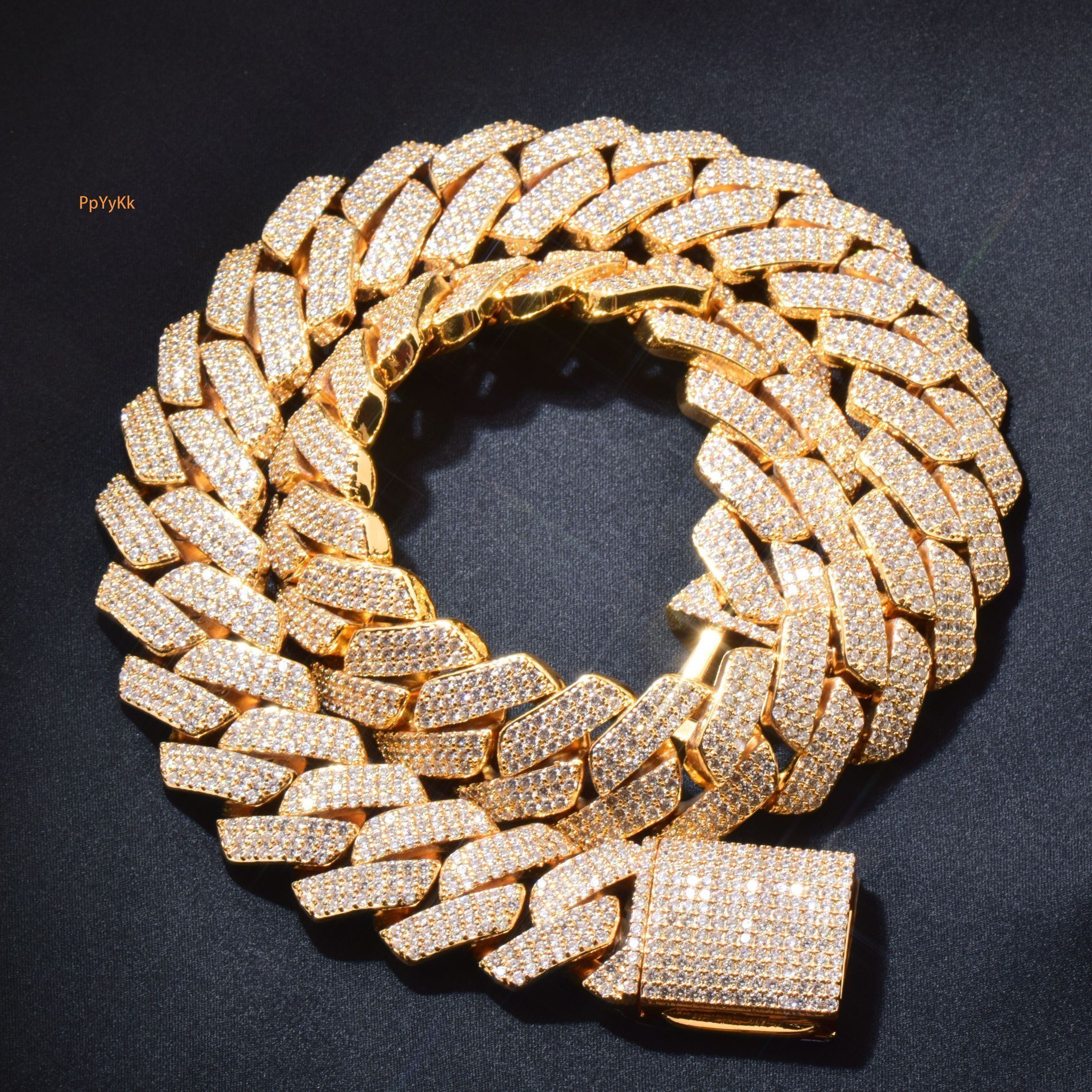 20mm Luxury Gold Plated VVS Moissanite Iced Out Hip Hop Curved Cuban Chain Unisex Choker Trendy Edgy Statement Jewelry Passe the diamond tester