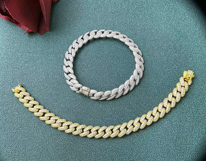 15MM Hip Hop Jewelry Full Pave Diamonds Cuban Link Bracelet S925 Sterling Silver Moissanite Chain