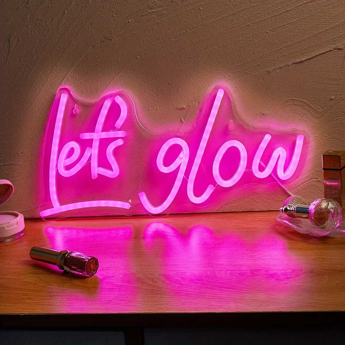 LED Lets Glow Neon Sign - Vibrant Ambiance Creator - Custom Shaped for Parties Weddings Bedrooms XJ250626