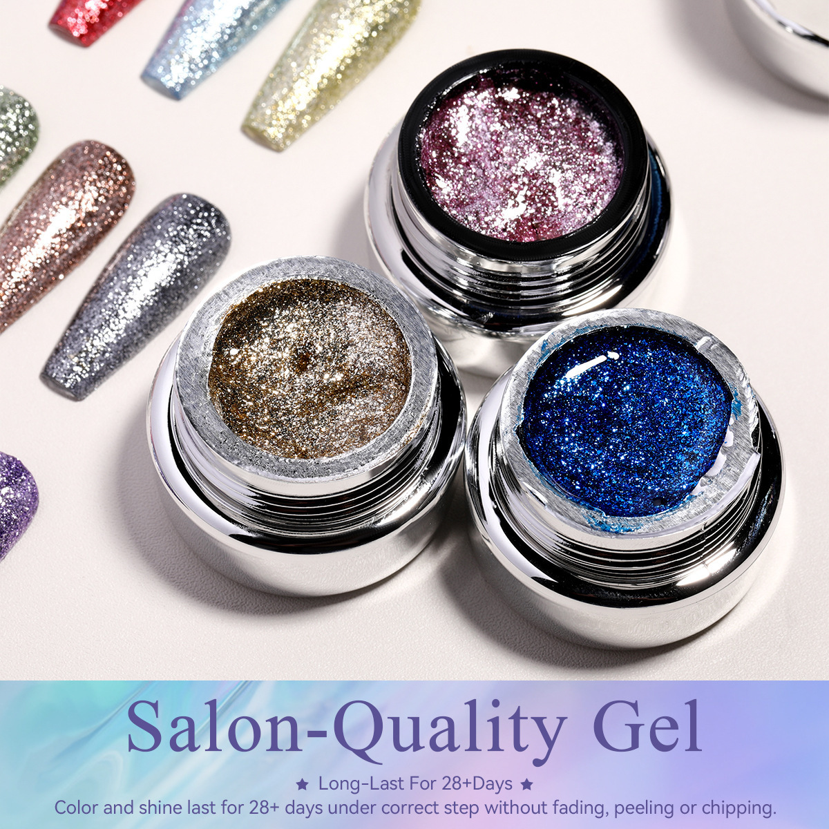 Solid Color Flash Glitter Shards Pull Line Drawing Long-lasting Nail Gel for Nail Salon Use 250418