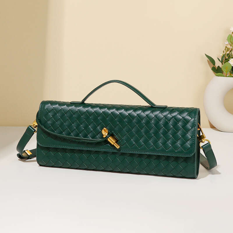 Free shipping OEM Women's Handbag Handwoven Soft Leather Gold Buckle Handheld Crossbody Evening Accordion Bag Horizontal Wallet