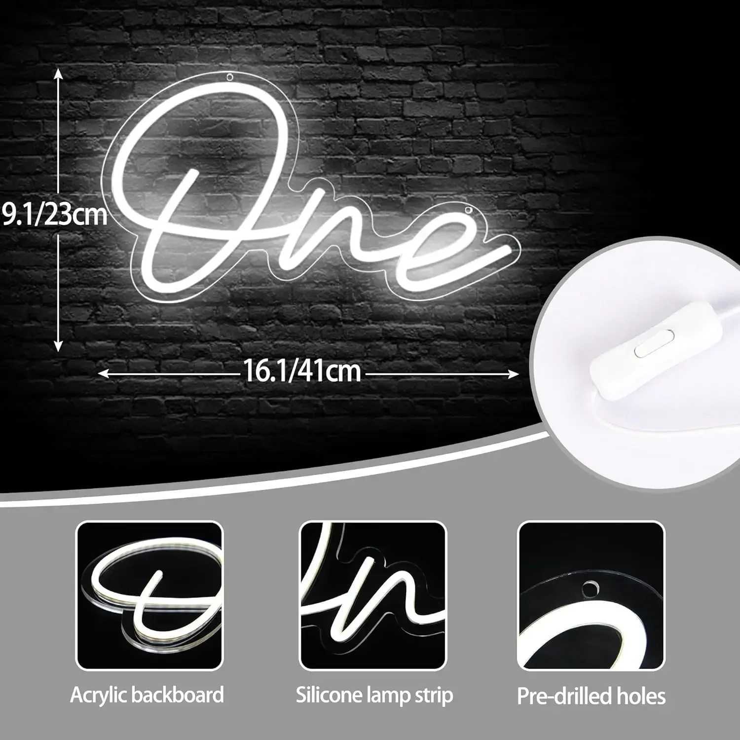 40.1*23cm One Neon Sign 1st Birthday LED Neon Light Sign for Birthday Party Wedding Gift Bedroom Night Light XJ250626
