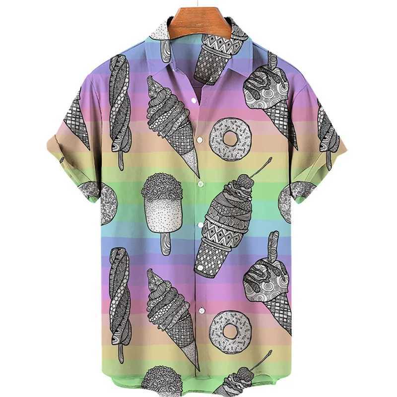 Summer Hawaiian New 3D Ice Cream Printing Shirts Men Fruits Graphic Lapel Shirt Kid Fashion Funny Short Shirts Vintage Y2k Shirt W250627