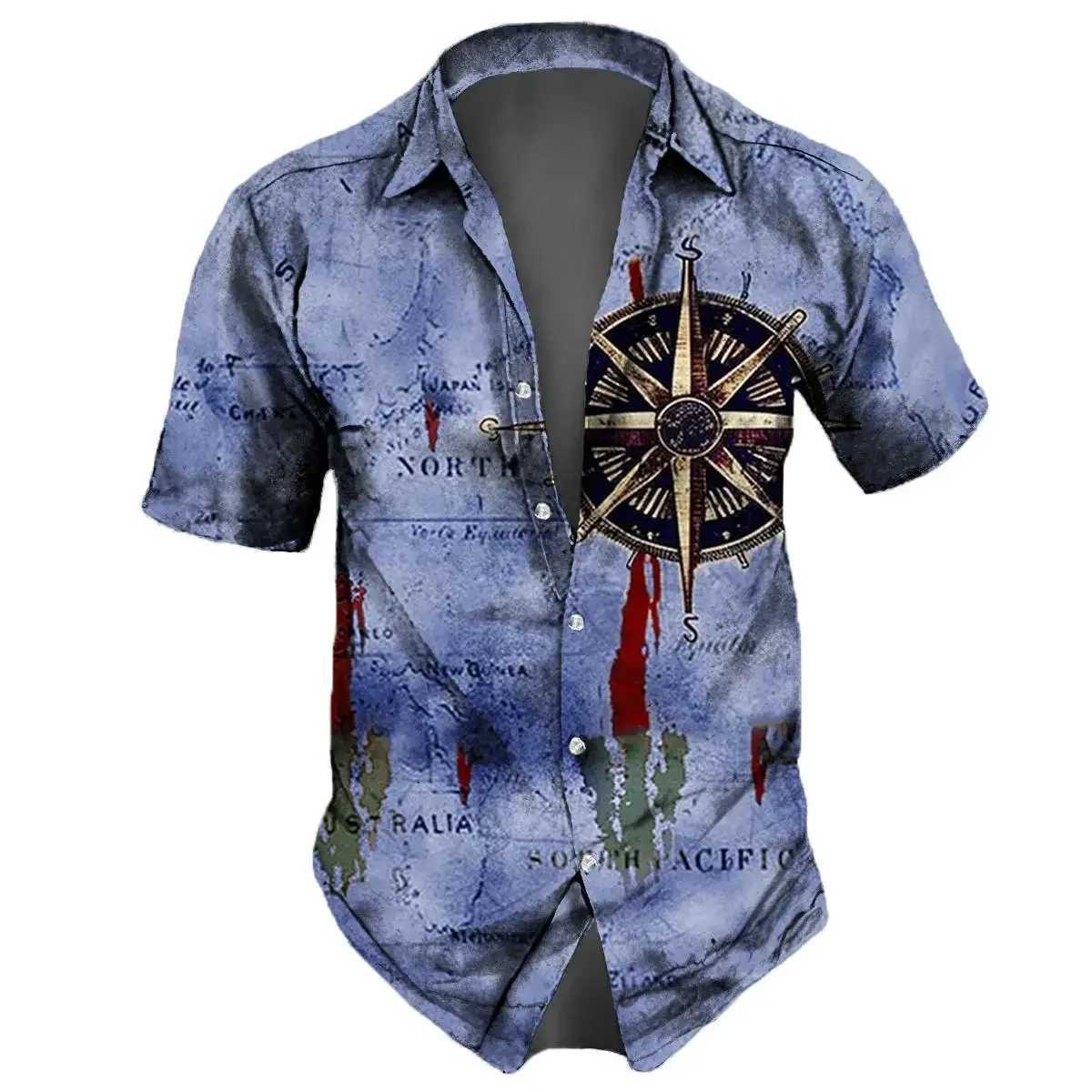 Retro Mens Shirt 3D Nautical Print Short Sleeve Shirt Summer Casual Top Loose Oversized Hawaiian Shirts For Men 2024 New Tops W250627