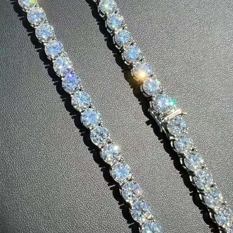 Iced Out White Moissanite Diamond Tennis Chain for Men Women Excellent Cut Beautiful Sterling Silver Chain Hip Hop Jewelry