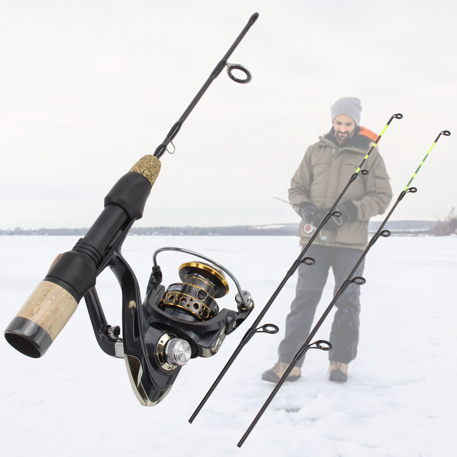 Double Tip Ice Winter Shrimp Spinning Reel Gear Set Fishing Rod