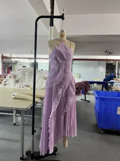 Elegant Neck Strap Ruffles Evening Gown Solid Folds A Line Lace Up Backless Sexy Dress 2025 New Party Vacation Y2k Robe
