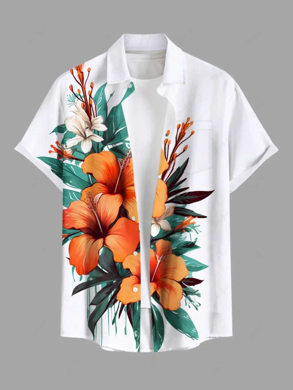 Summer Plus Size Mens Shirt 3D Print Hawaiian Shirts Button Up Beach Vacation Shirts Short Sleeve Shirts Casual For Men W250627