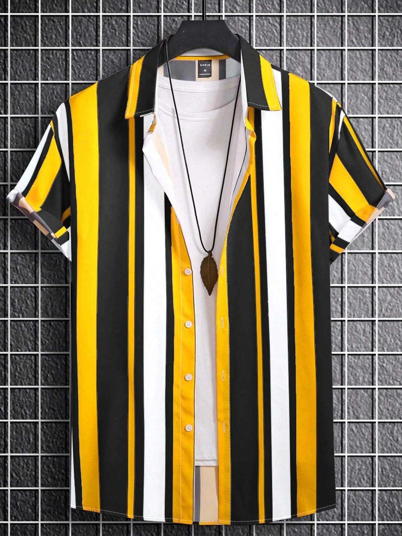 Mens Womens Stripe Print Design Shirt Tops Short Sleeve Shirts Casual Fashion Casual Button Short Sleeve Tops W250627