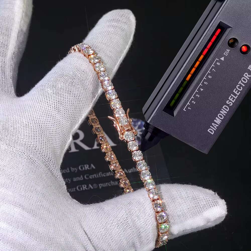Eskeem Sparkling VVS Moissanite Tennis Chain 5mm Bracelet 925 Silver Gold Rose Gold Plated Iced Out Jewelry Gift for Women