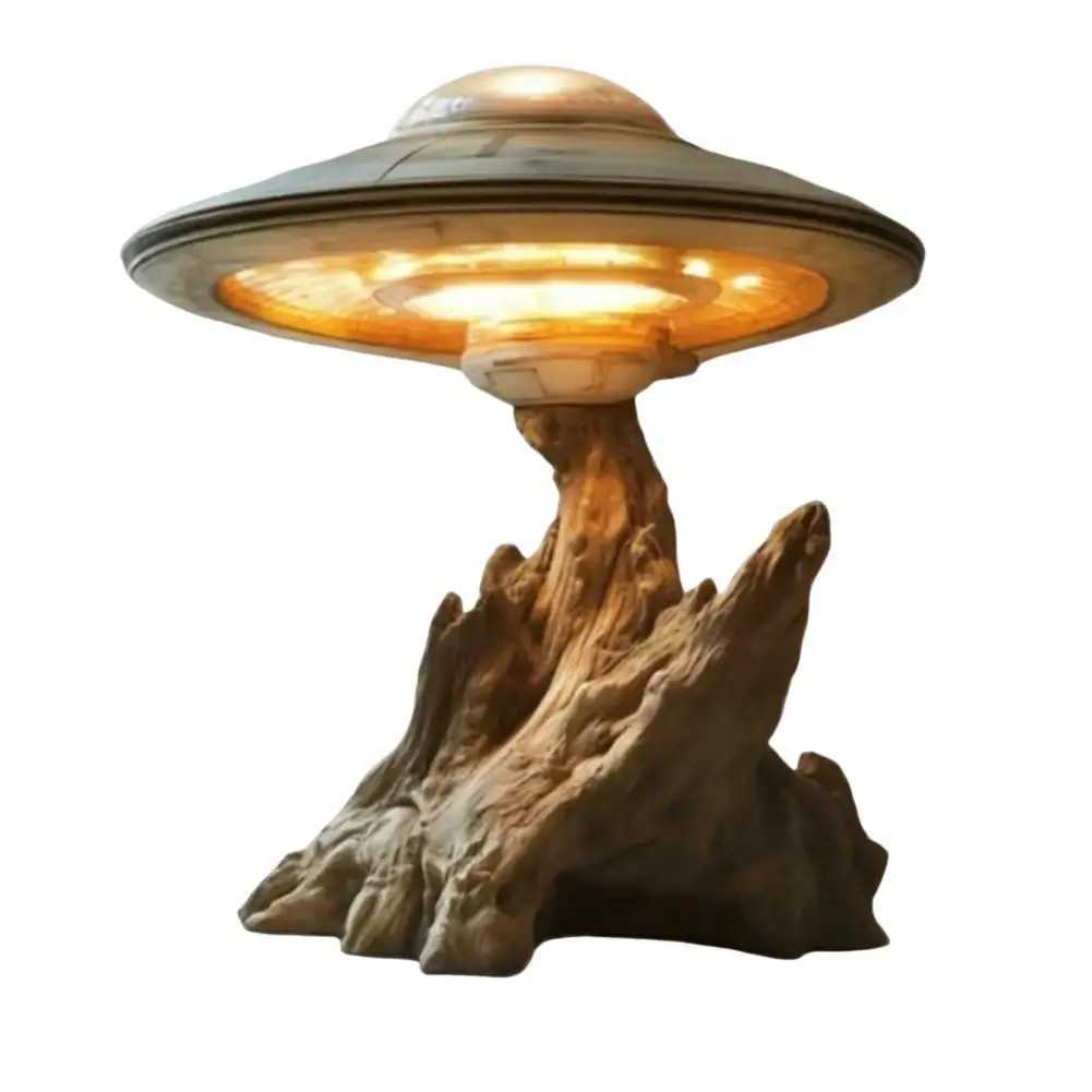 Ufo Design Light Rechargeable Ufo Lamp with Tree Trunk Base Soft Glow Ambient Illumination for Bedside Desk Decoration Unique S25627