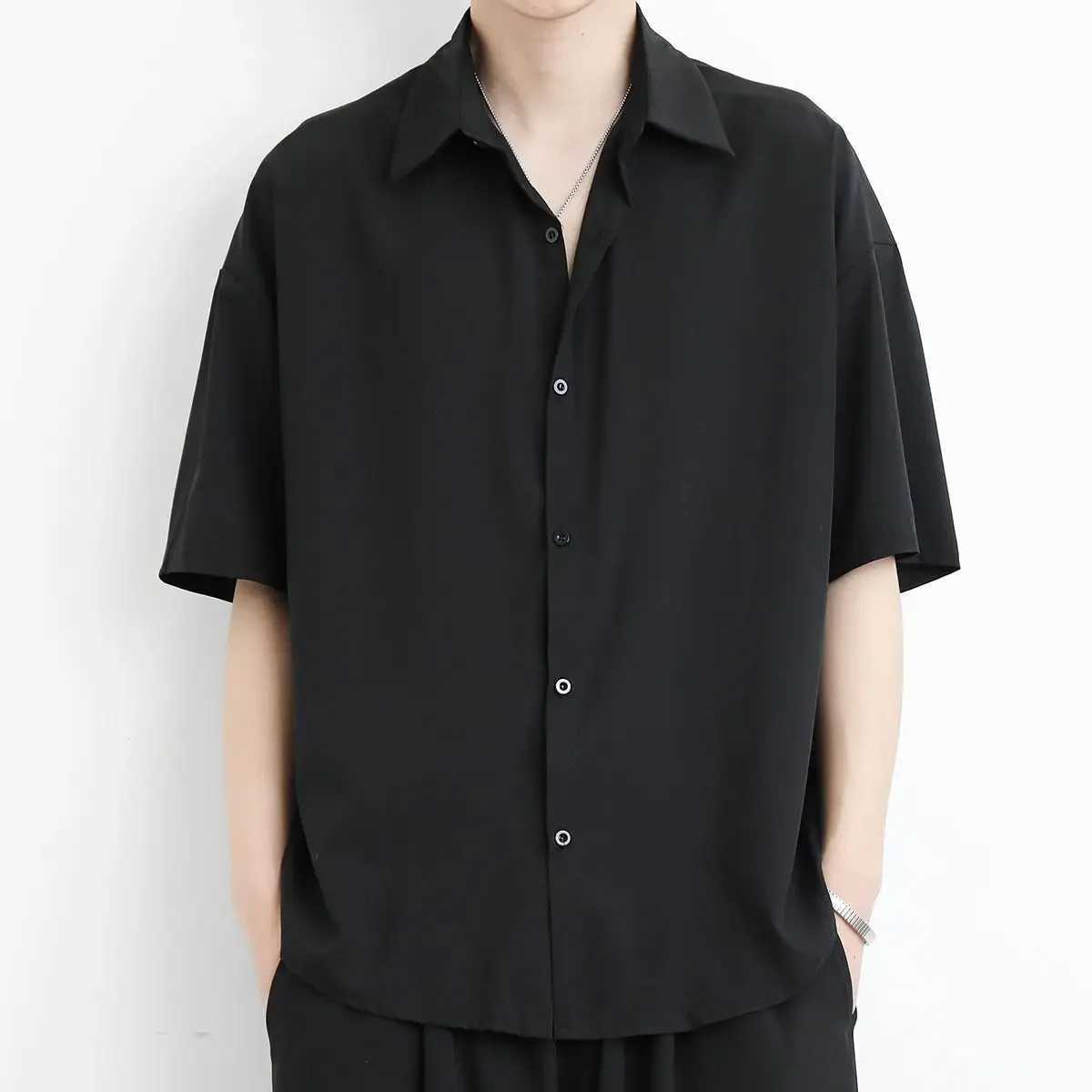 Short Sleeve Shirts for Men Black Plain White Cotton Designer Fashion 2025 Silk Aesthetic Vintage New in Elegant Tops Man Shirt W250627