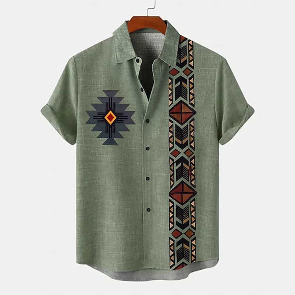 2024 Mens Shirt Short Sleeved Ethnic Style Casual Hawaiian Shirt Man 3D Print Fashion Retro Mens Clothing Top Summers W250627
