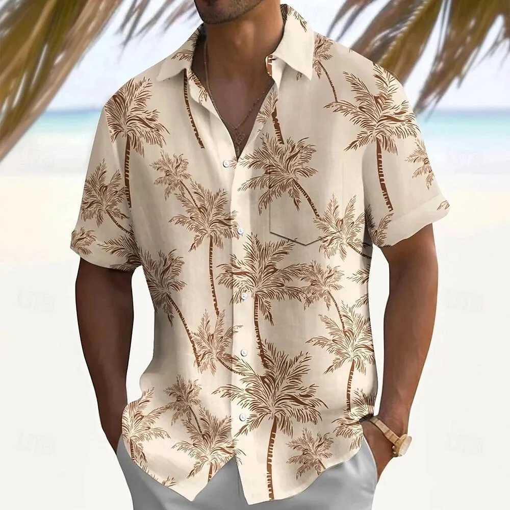 Hawaiian Shirt For Men Palm Tree Print Summer Casual Lapel Short Sleeve Shirts Male Outdoor Travel Oversized Clothing W250627