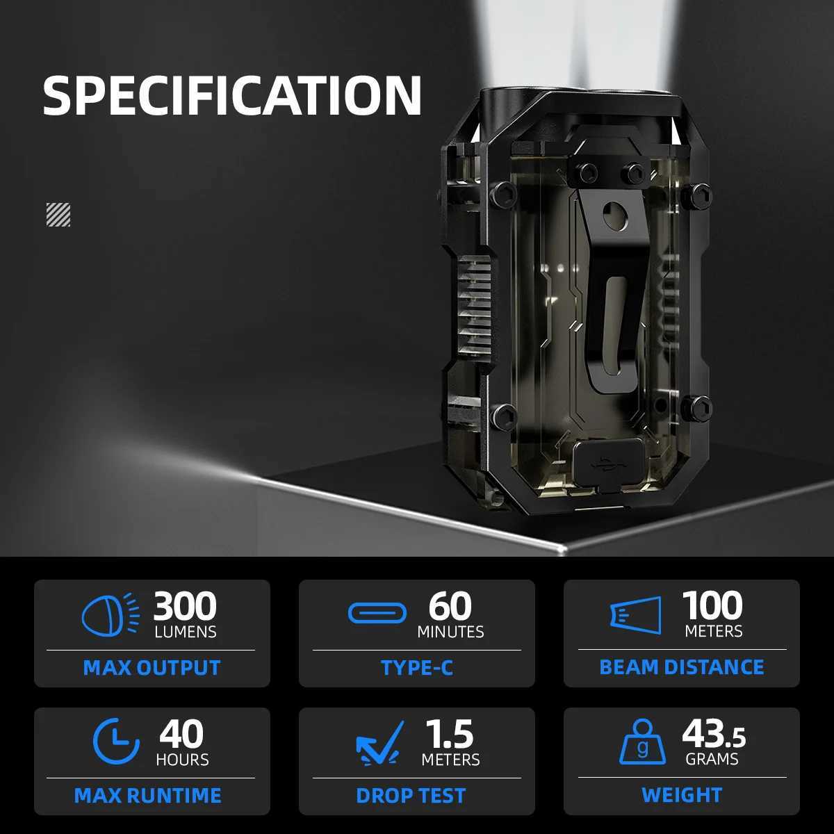 WARSUN Mini LED Flashlight SQ10 Rechargeable Keychain Torch Light with Clip Headlight for Outdoor Camping Hiking Emergency W250701