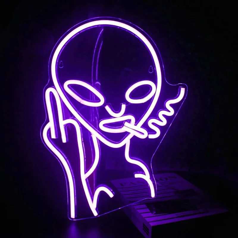 Ineonlife Neon Sign Light LED Fun Bar Party Restaurant Wall Decoration Smoking Alien Design Personality House Advertising Wall XJ250626