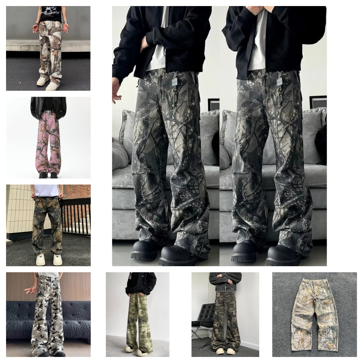 Men's Jeans Camouflage Cargo Pants American Trend Military Style Gothic Men Women Retro Streetwear Y2K Harajuku High Street Casual Trousers F
