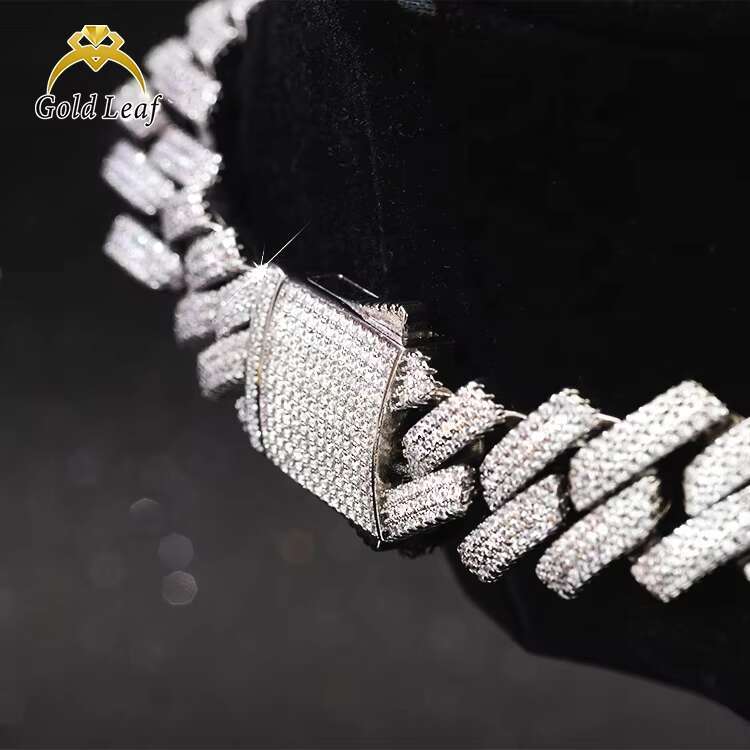 Goldleaf Jewelry S925 Sterling Silver Custom Cuban Chain Necklace Hip Hop 8mm-15mm VVS Moissanite Cuban Link Chain for Men